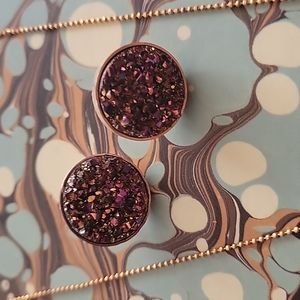 Rose quartz druzy necklace and earrings set